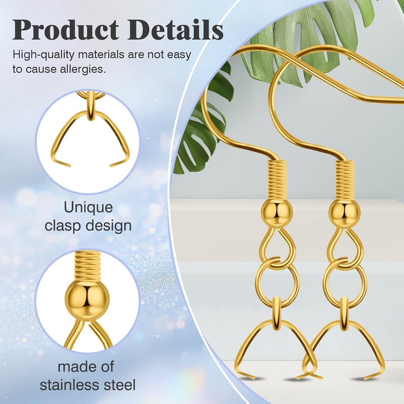 MENKEY Earring Hooks 50 PCS/25 Pairs, Stainless Steel Golden Ear Wires Fish Hooks, Hypo-allergenic Jewelry Findings Parts for DIY Jewelry Making - Image 3